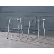 Load image into Gallery viewer, Fox Hill Trading Acrylic Artina Saddle Seat Chrome Bar Stools, Chrome (Set of 2)