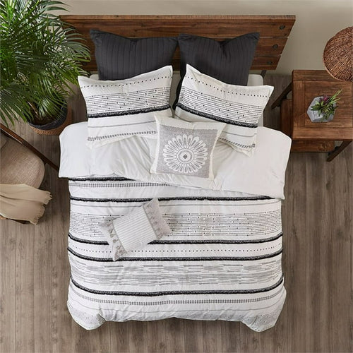 3-Piece INK+IVY Cotton Printed Comforter Set with Trims in Black/White King