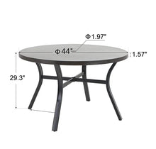 Load image into Gallery viewer, Black/Brown Round Metal Patio Outdoor Dining Table with 1.97 in. Umbrella Hole and Wood-Look Tabletop