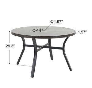 Black/Brown Round Metal Patio Outdoor Dining Table with 1.97 in. Umbrella Hole and Wood-Look Tabletop