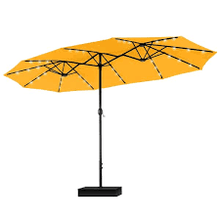 Load image into Gallery viewer, PHI VILLA 15 ft. Market Patio Umbrella with Lights Base and Sandbags in Golden Yellow