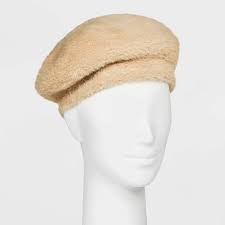 Women's Plaid Felt Beret Hat - A New Day Tan