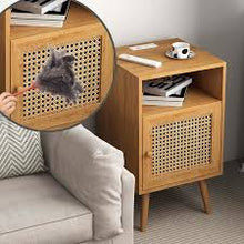 Load image into Gallery viewer, 2 PC Tolead Rattan Nightstand with Charging Station, Boho Side Table with Handmade Rattan Decorated Door, Bedroom, Living Room, Natural