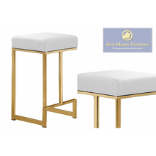 Load image into Gallery viewer, 25&quot; Dorrington Faux Leather Backless Counter Height Stool in White/Gold (Set of 2)