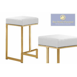 25" Dorrington Faux Leather Backless Counter Height Stool in White/Gold (Set of 2)