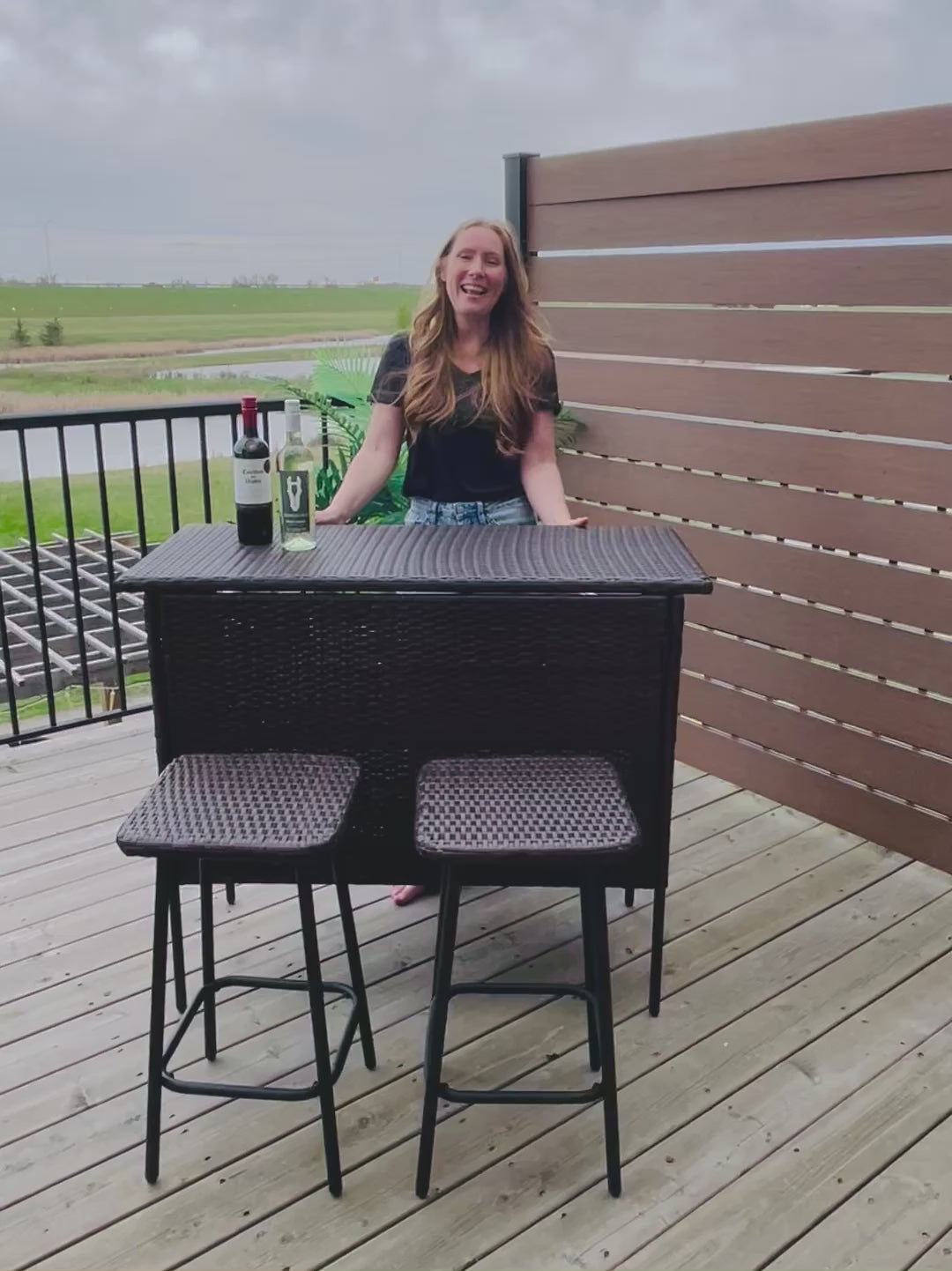 3 PC Wicker Outdoor Patio Bar Store & Serve Set Dark Brown - Room Essentials™: Steel Frame, E-Coating, Storage Shelves