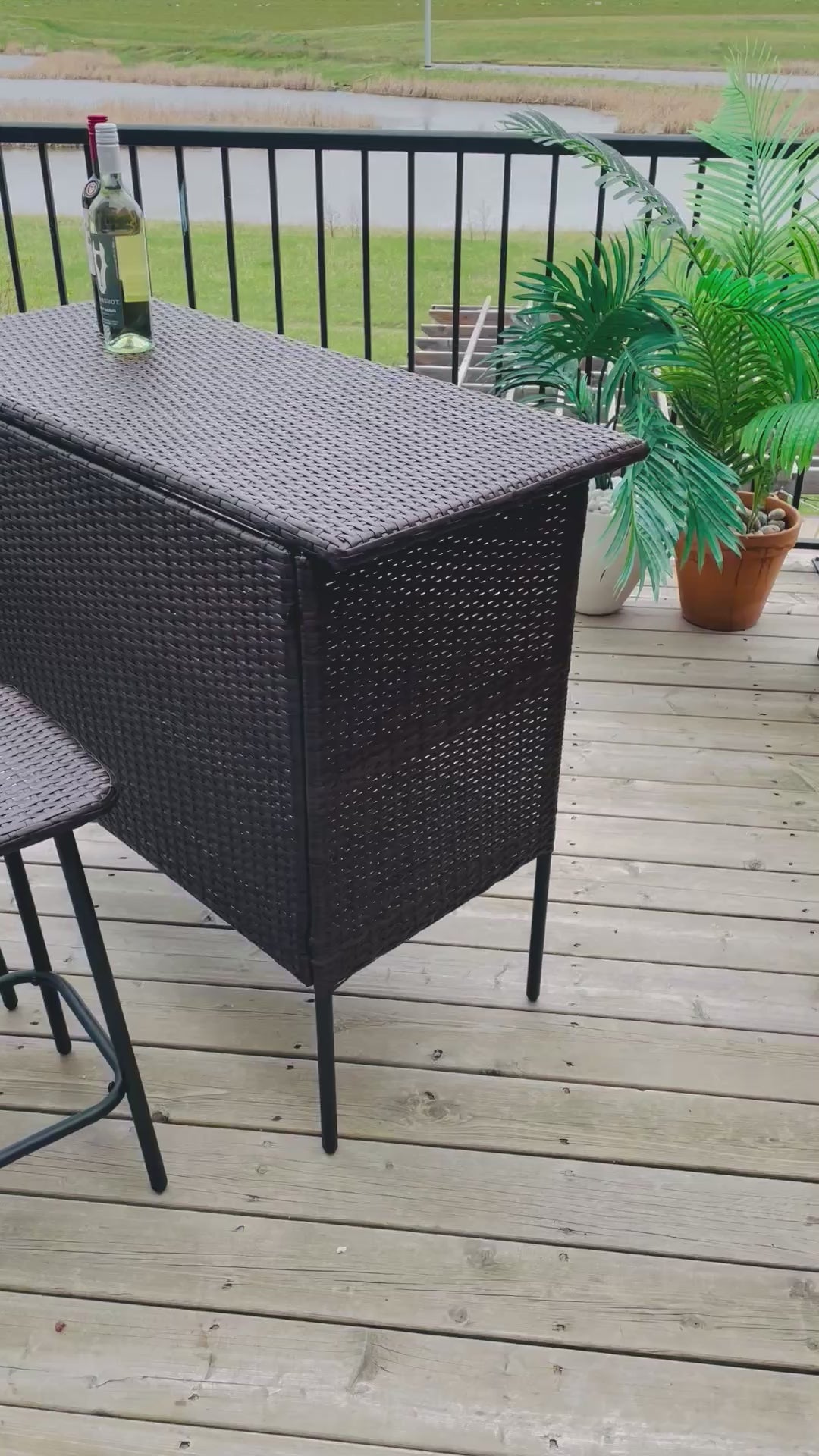 3 PC Wicker Outdoor Patio Bar Store & Serve Set Dark Brown - Room Essentials™: Steel Frame, E-Coating, Storage Shelves