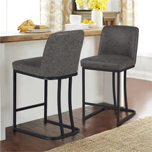 Load image into Gallery viewer, 24&quot; ALPHA HOME PU Leather Counter-Height Stools With Back, Gray (Set Of 2)