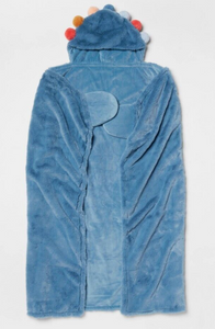 Pillowfort Pom Hooded Blanket w/ Built-In Hand Mitts Kids 40x50 Blue Oeko-Tex