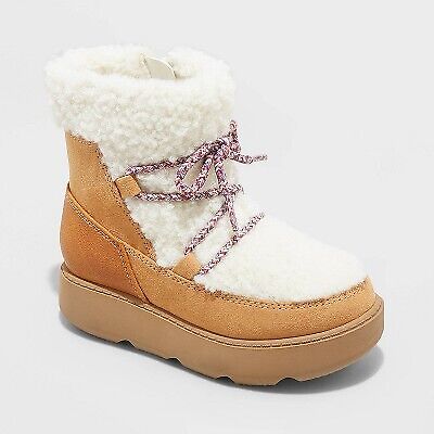 Toddler Girls' Tenley Zipper Winter Shearling Style Boots - Cat & Jack Cognac 9