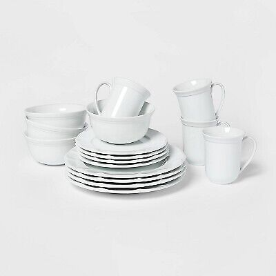 16pc Porcelain Scalloped Dinnerware Set White - Threshold