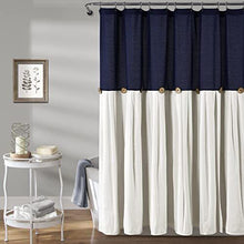 Load image into Gallery viewer, Lush Decor Linen Button Shower Curtain - Pleated 72&quot; x 72&quot;, Navy &amp; Off-white