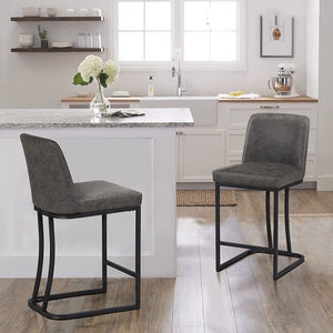 24" ALPHA HOME PU Leather Counter-Height Stools With Back, Gray (Set Of 2)