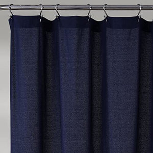 Lush Decor Linen Button Shower Curtain - Pleated 72" x 72", Navy & Off-white