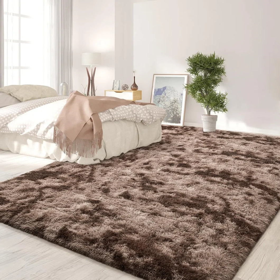 5' x 8' tie-Dyed Coffee Shaggy Large Area Rugs For Living Room