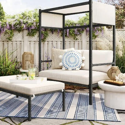 Threshold 2-Piece Ryegate Outdoor Patio Lounge Set Daybed & Ottoman Bench