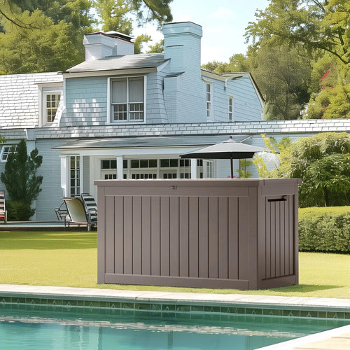 vbal 230 Gallons Water Resistant Resin Lockable Deck Box, Light Brown