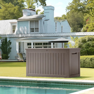 vbal 230 Gallons Water Resistant Resin Lockable Deck Box, Light Brown