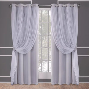 63" Caterina Layered Blackout with sheer Lace top Curtain Panels (Set of 2) - Exclusive Home