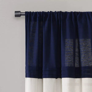84"L Farmhouse Faux Linen Colorblock Pleated Curtain Panels (Set of 2) - Lush Décor