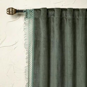 63"L Light Filtering Velvet Macrame Trim Curtain Panels (Set of 2) - Opalhouse™ designed with Jungalow™