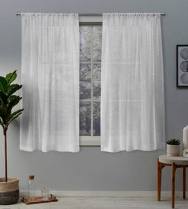 96" Belgian Textured Linen Rod Pocket Sheer Curtain Panels (Set of 2)