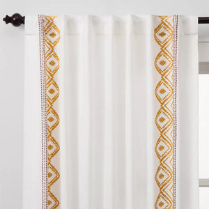 84"L Light Filtering Global Border Curtain Panels (Set of 2) White/Yellow - Opalhouse™