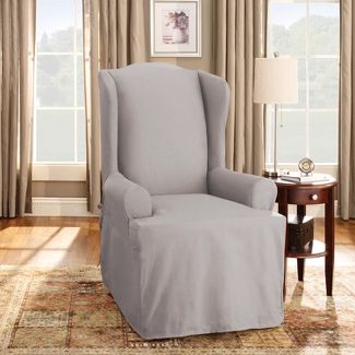 Sailcloth Cotton Duck Wing Chair Slipcover Grey- Sure Fit