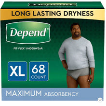 Load image into Gallery viewer, Depend FIT-FLEX 68ct SIZE XL Incontinence Underwear for Men - Maximum Absorbency - Gray
